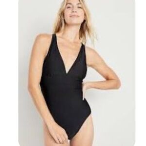 Old Navy Black Tie Back 1 Piece Bathing Swim Suit NEW S
